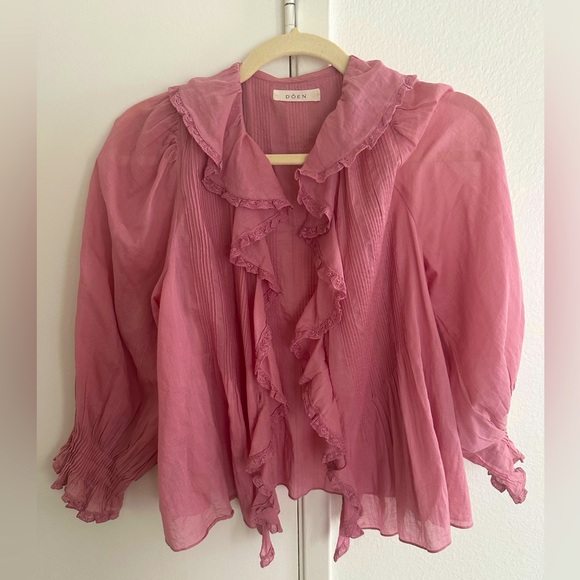 Doen Tops - Doen  Rare River Calypso Pink Ruffled Sheer Blouse Size S excellent condition